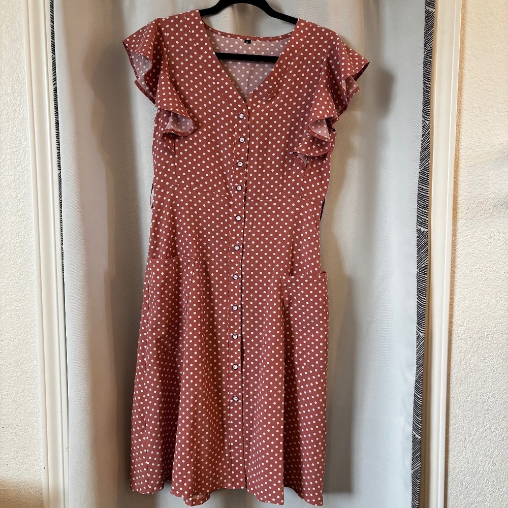NWOT Fit and Flare 50's style Mauve with Polka Dots Women's Dress